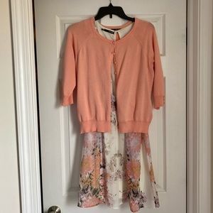 Maurices cream/peach floral dress with peach sweater